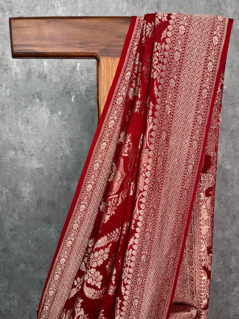 SILK GEORGETTE GOLD ZARI BANARASI SAREE - Image 2