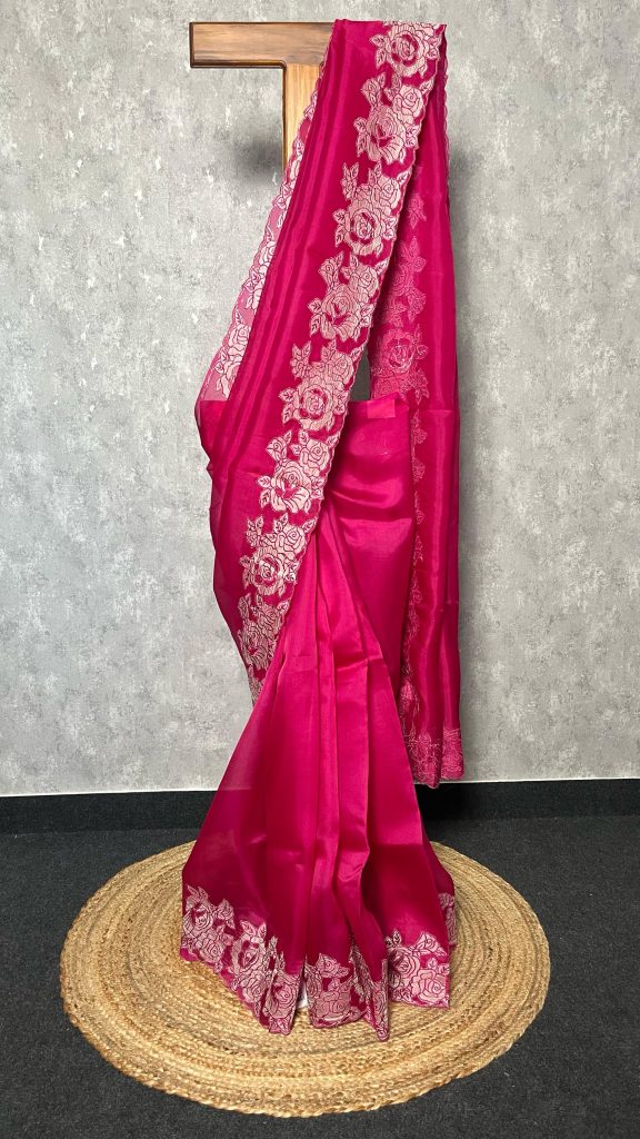 SILK ORGANZA APPLIQUE SAREE