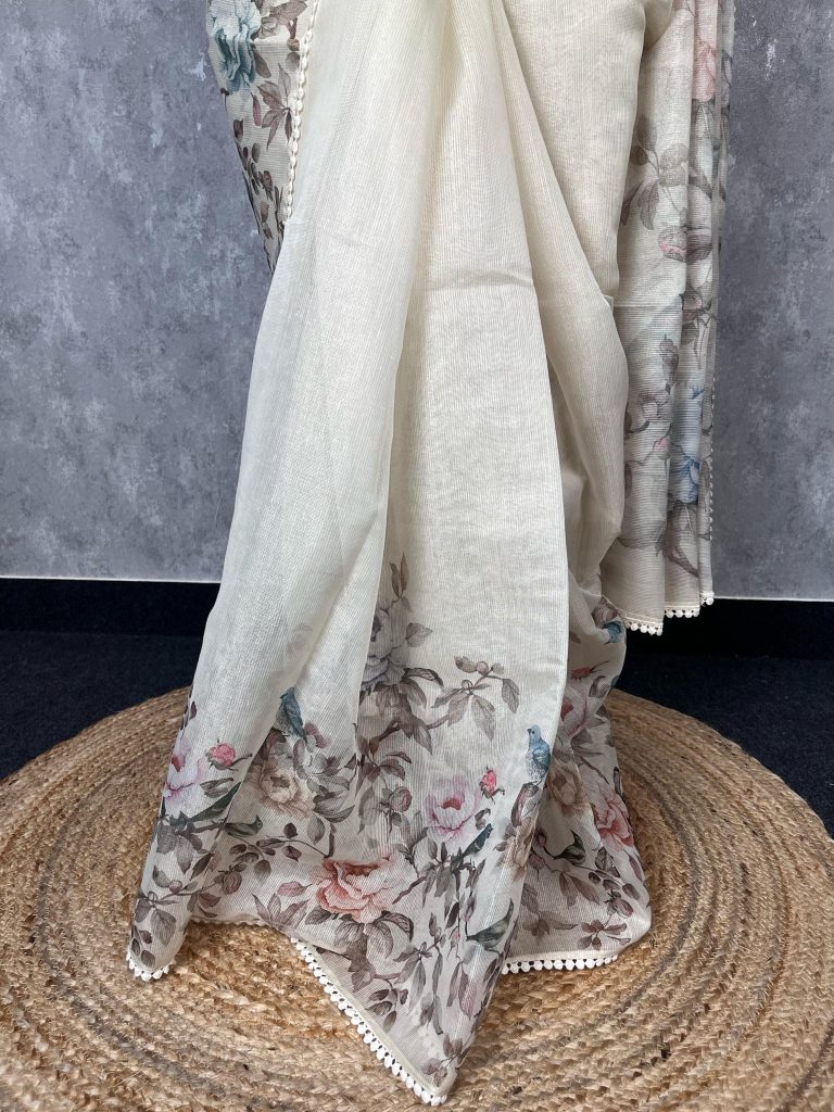 TISSUE KOTA DIGITAL PRINT EMBROIDERY SAREE - Image 2
