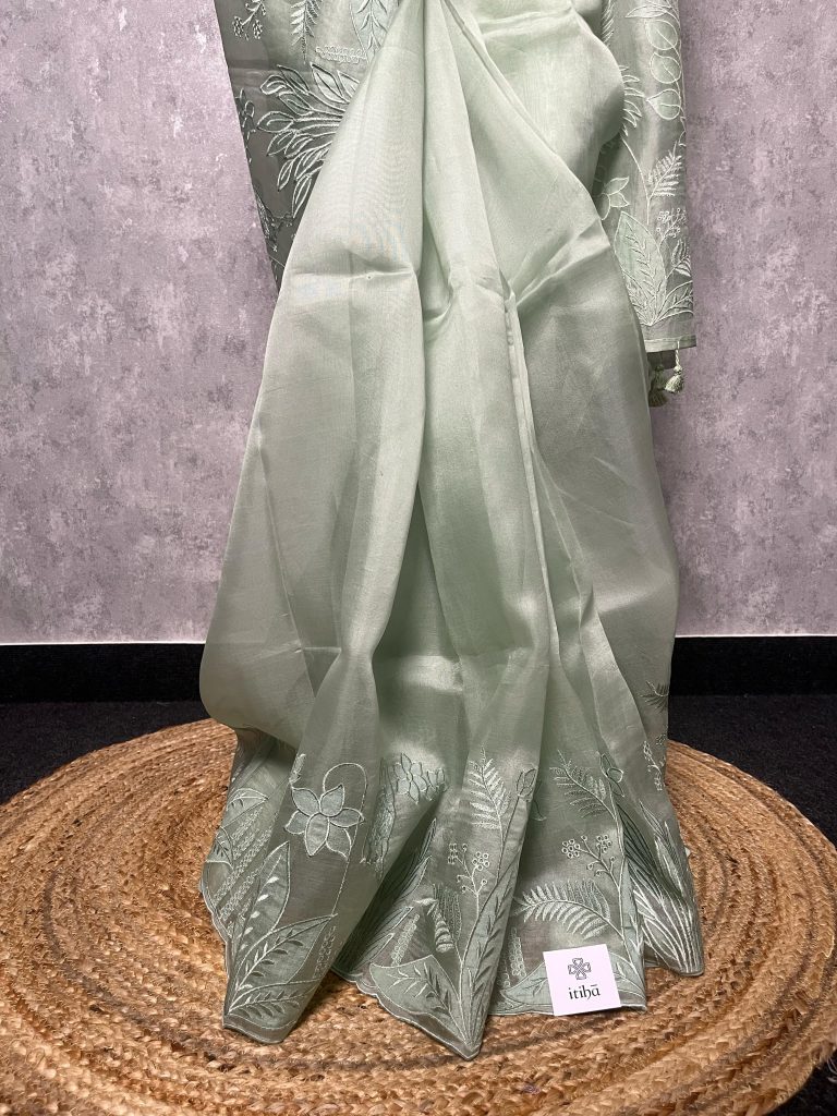 SILK ORGANZA APPLIQUE SAREE - Image 3