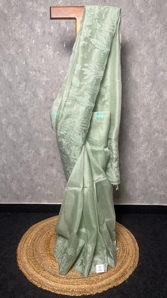 SILK ORGANZA APPLIQUE SAREE