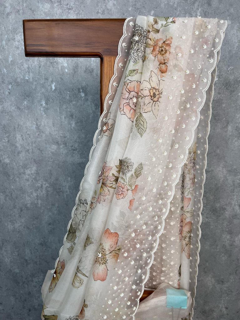 SILK ORGANZA EMBROIDERY SAREE - Image 2