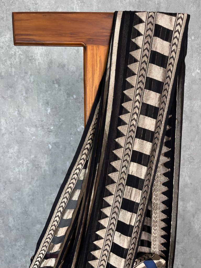 SILK GEORGETTE GOLD ZARI BANARASI SAREE - Image 2