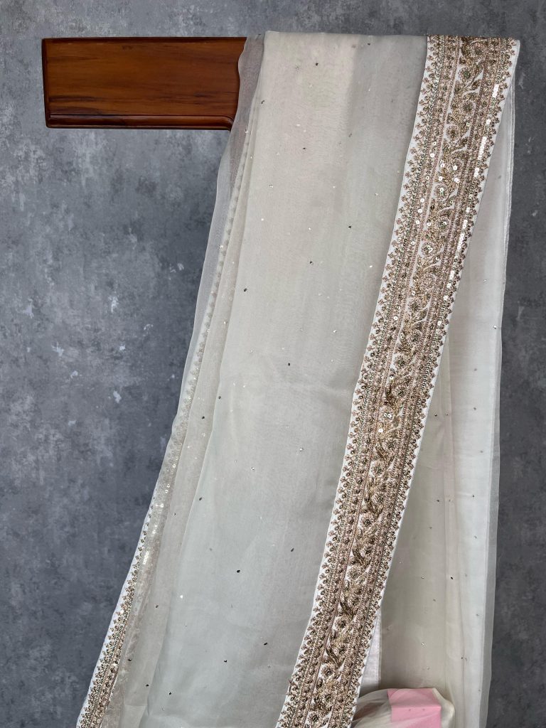 SILK ORGANZA EMBROIDERY SAREE - Image 2