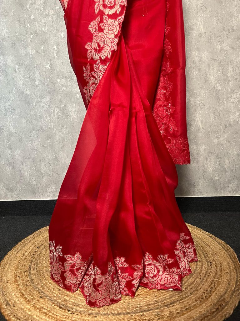 SILK ORGANZA APPLIQUE SAREE - Image 2