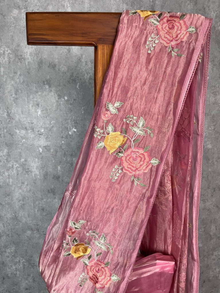 TISSUE SILK ORGANZA EMBROIDERY SAREE - Image 2
