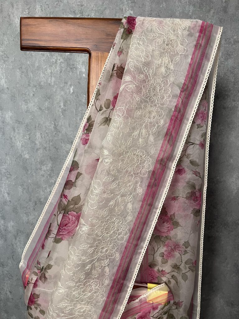 SILK ORGANZA EMBROIDERY SAREE - Image 3