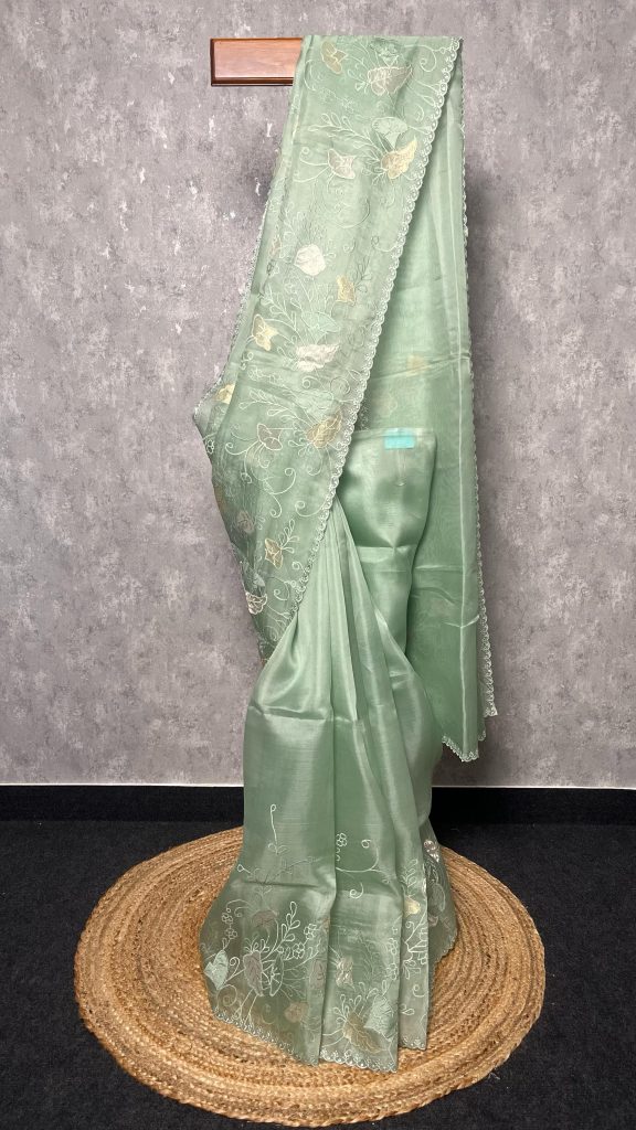 SILK ORGANZA APPLIQUE SAREE