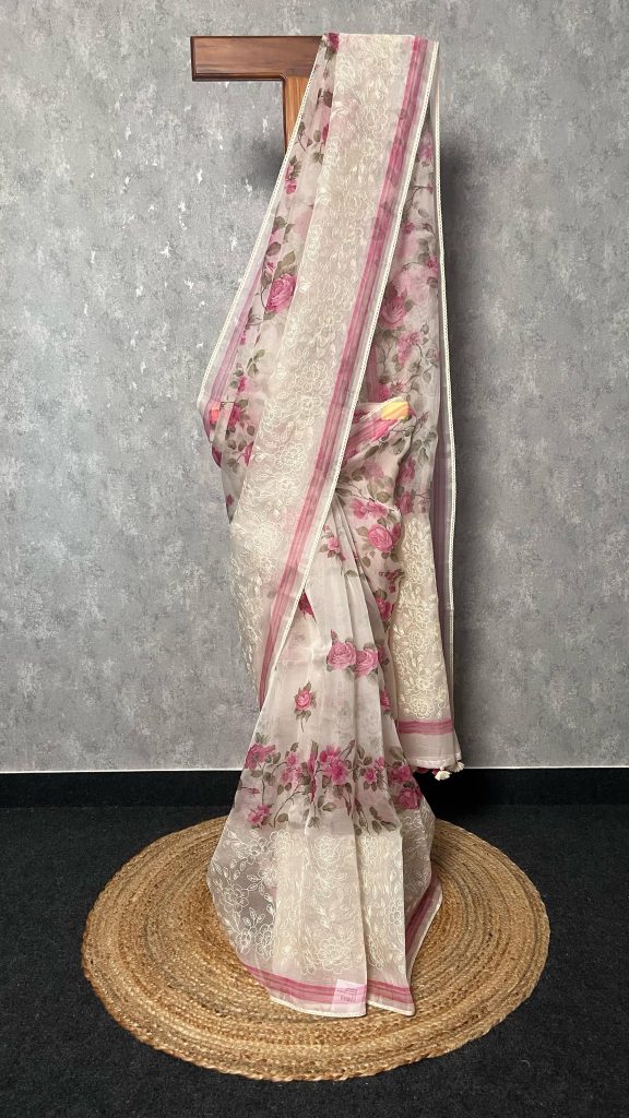 SILK ORGANZA EMBROIDERY SAREE