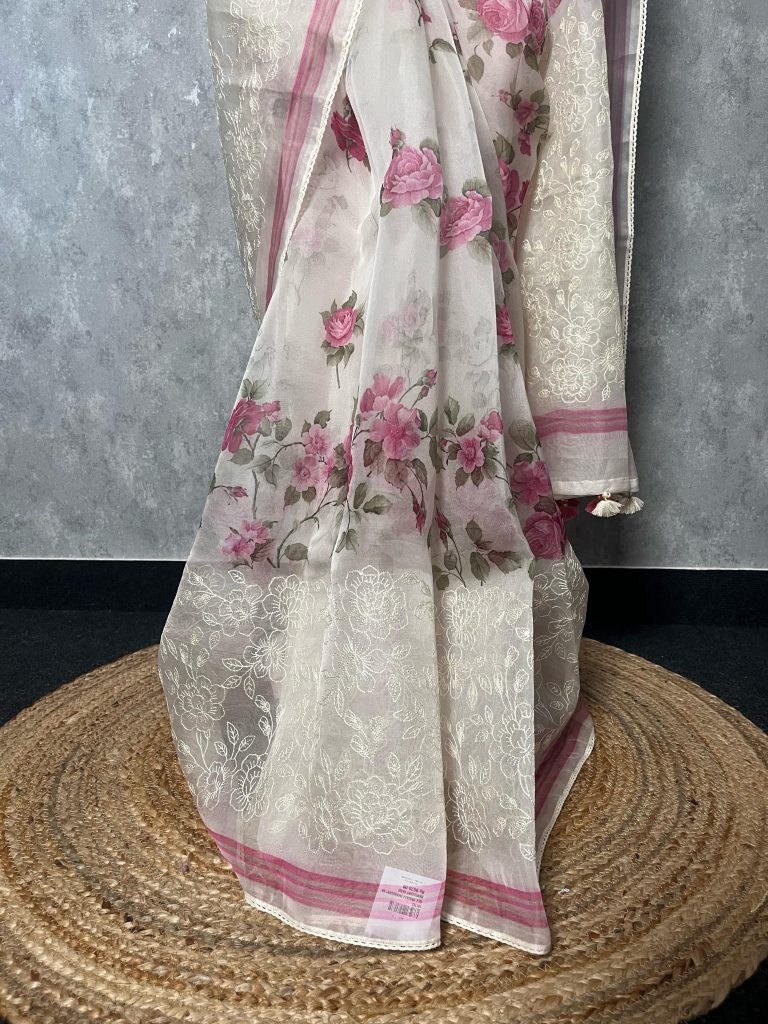 SILK ORGANZA EMBROIDERY SAREE - Image 2