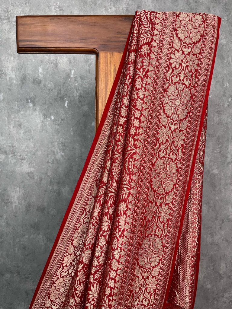 SILK GEORGETTE GOLD ZARI BANARASI SAREE - Image 2