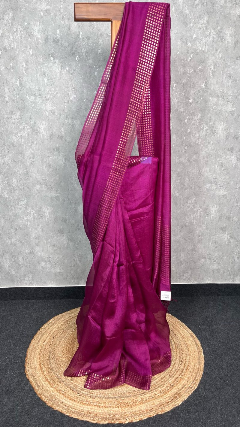 KORA MUSLIN SEQUENCE EMBROIDERY SAREE
