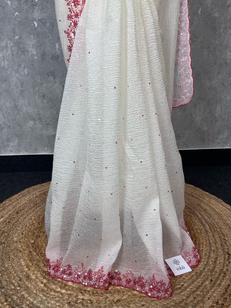 CRUSHED CREPE HAND EMBROIDERY SAREE - Image 2