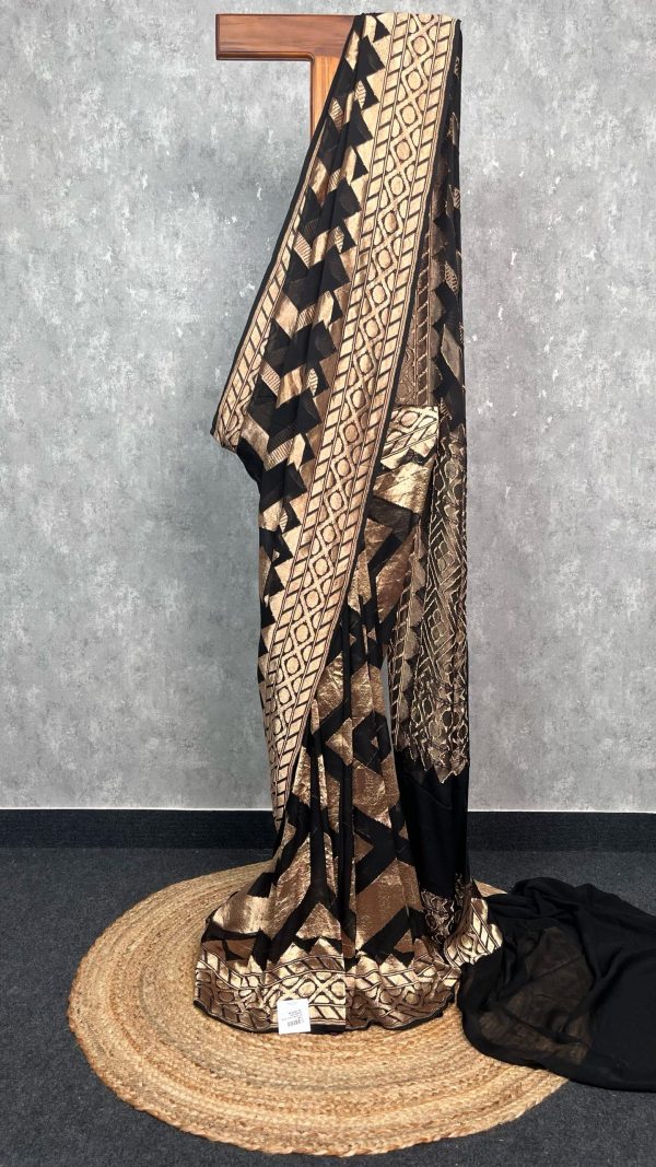 SILK GEORGETTE GOLD ZARI BANARASI SAREE