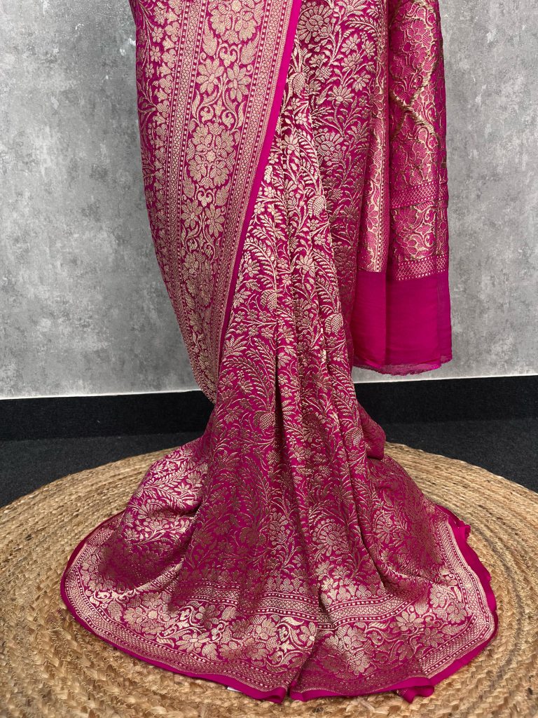SILK GEORGETTE GOLD ZARI BANARASI SAREE - Image 2