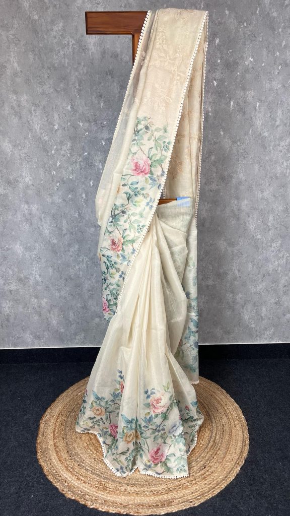 TISSUE KOTA DIGITAL PRINT EMBROIDERY SAREE