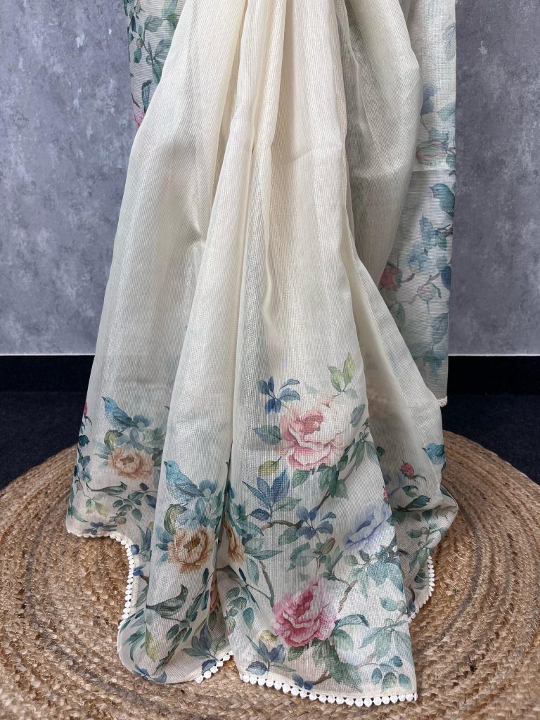 TISSUE KOTA DIGITAL PRINT EMBROIDERY SAREE - Image 3