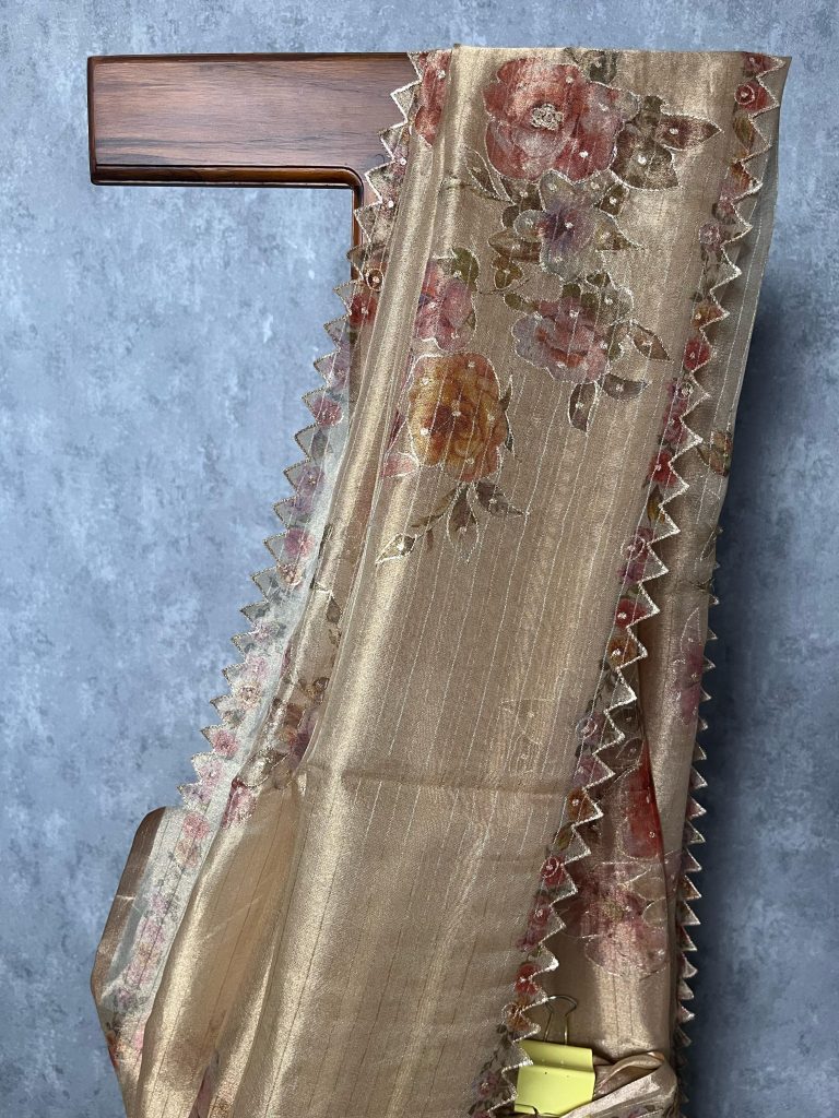 TISSUE SILK ORGANZA EMBROIDERY SAREE - Image 3