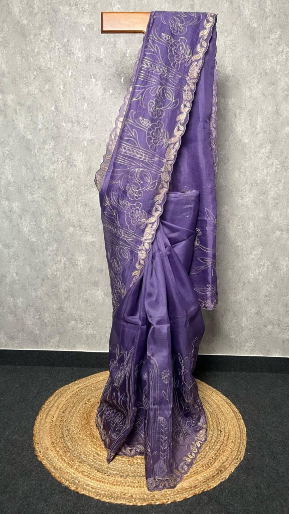 SILK ORGANZA APPLIQUE SAREE