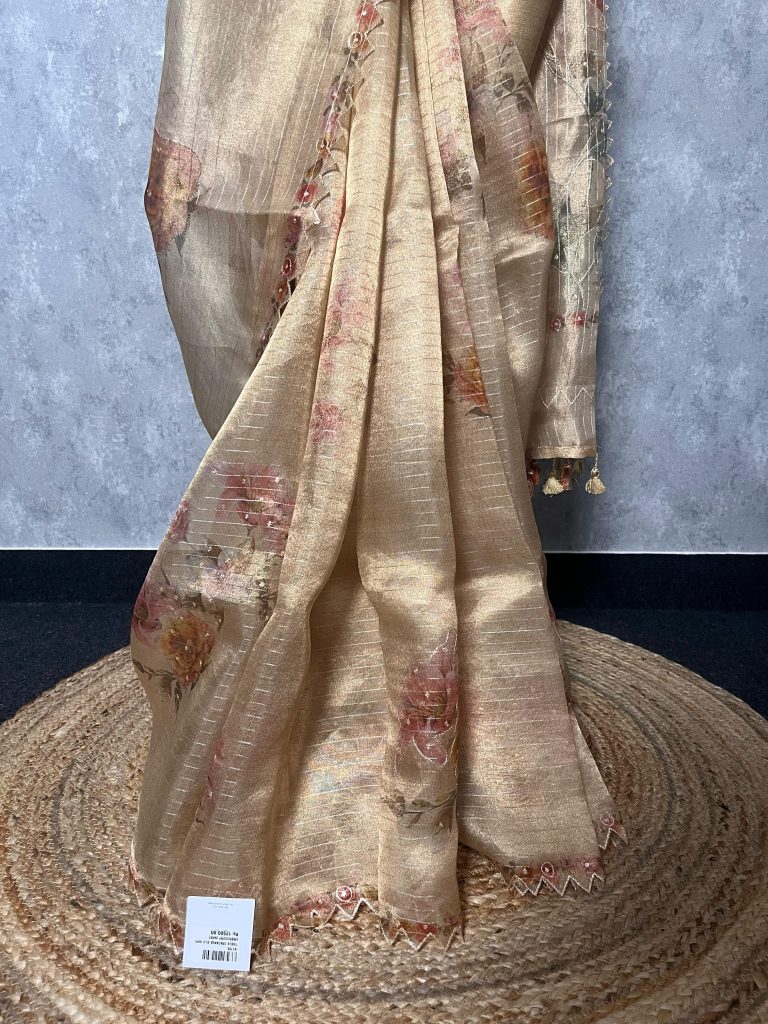 TISSUE SILK ORGANZA EMBROIDERY SAREE - Image 2