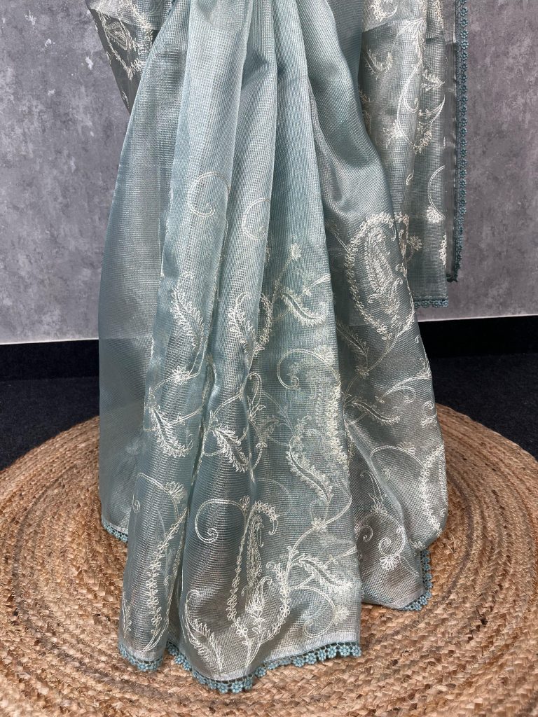 SEMI TISSUE SILK EMBROIDERY SAREE - Image 3