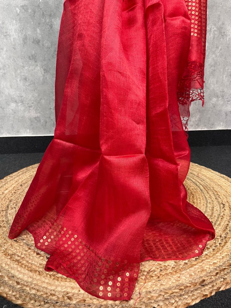 KORA MUSLIN SEQUENCE EMBROIDERY SAREE - Image 3