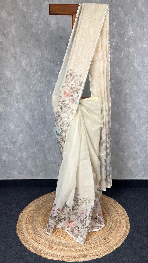 TISSUE KOTA DIGITAL PRINT EMBROIDERY SAREE