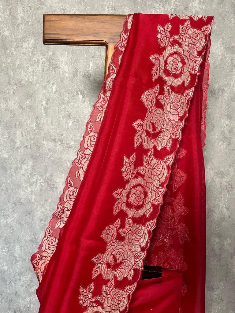 SILK ORGANZA APPLIQUE SAREE - Image 3