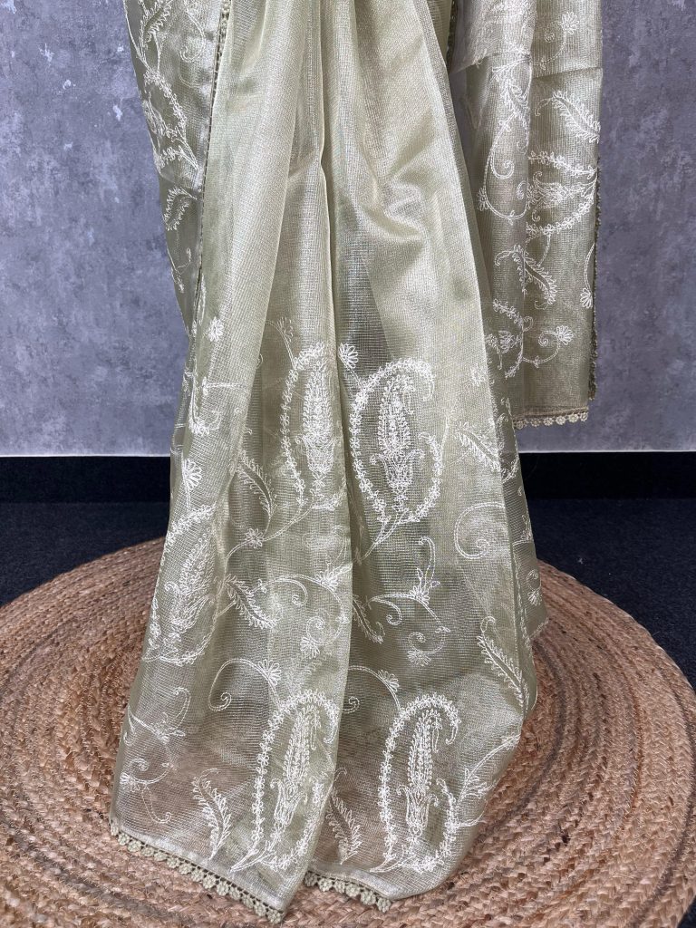 SEMI TISSUE SILK EMBROIDERY SAREE - Image 2