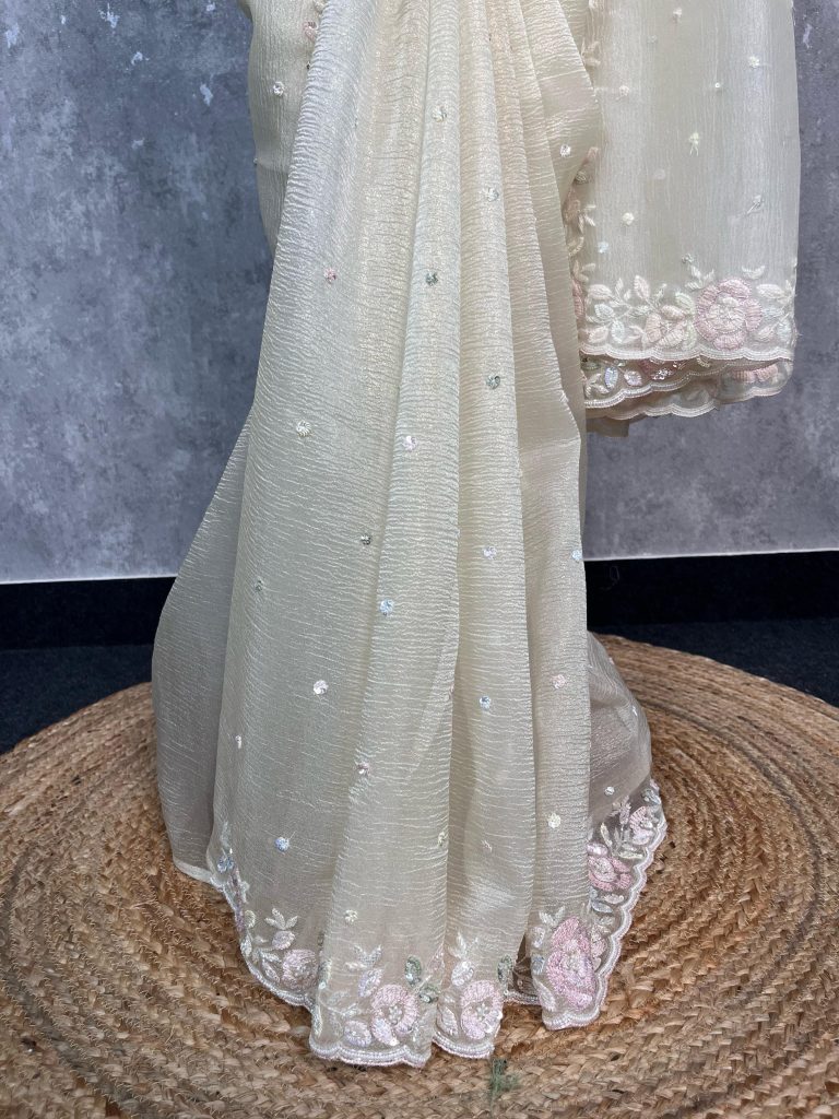 VISCOSE SILK ORGANZA EMBROIDERY SAREE - Image 3