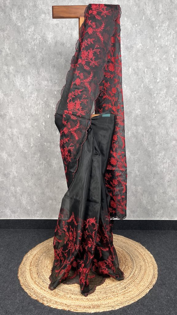 SEMI ORGANZA THREAD EMBROIDERY BANARASI SAREE
