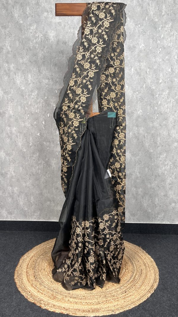 SEMI ORGANZA THREAD EMBROIDERY BANARASI SAREE