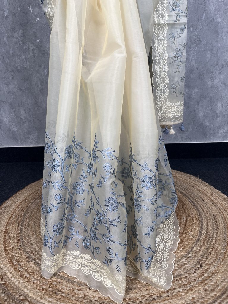 SEMI ORGANZA EMBROIDERY SAREE - Image 3