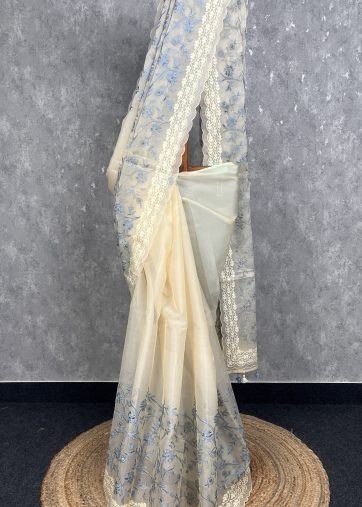 SEMI ORGANZA EMBROIDERY BANARASI SAREE
