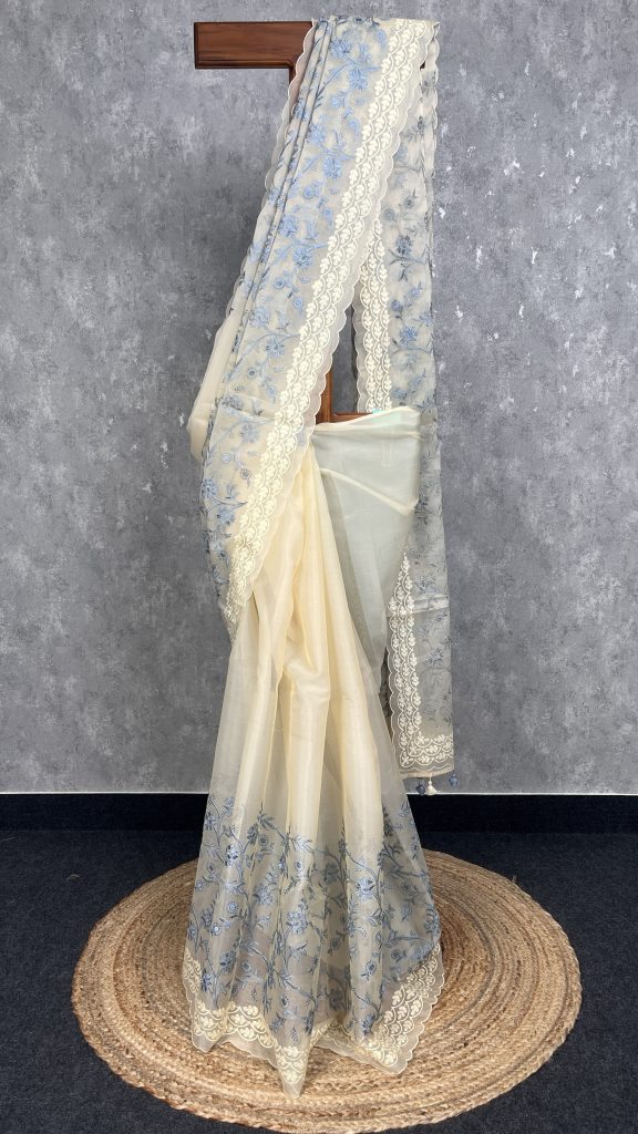 SEMI ORGANZA EMBROIDERY BANARASI SAREE