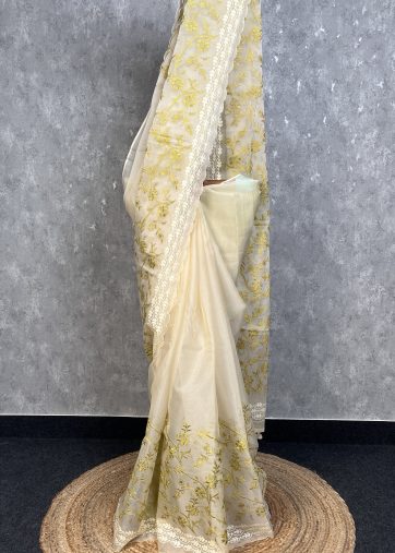 SEMI ORGANZA EMBROIDERY BANARASI SAREE