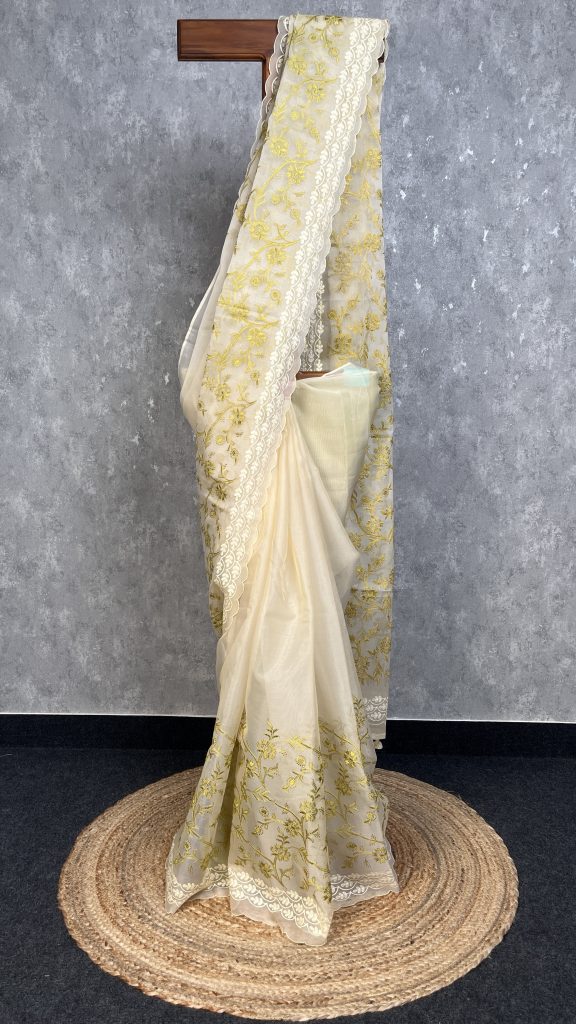 SEMI ORGANZA EMBROIDERY BANARASI SAREE