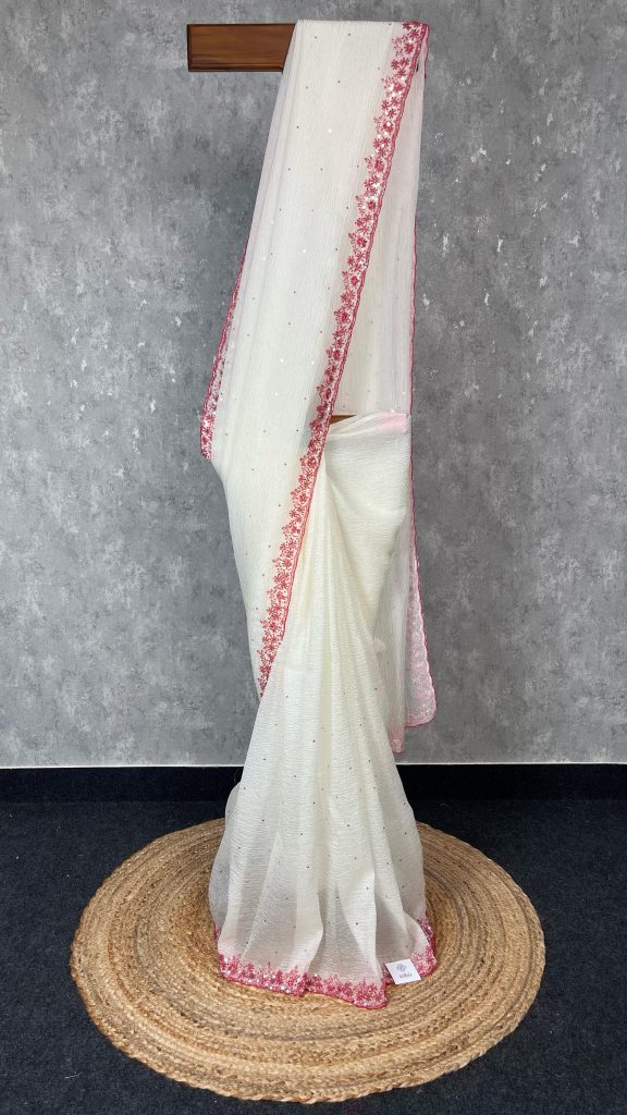 CRUSHED CREPE HAND EMBROIDERY SAREE