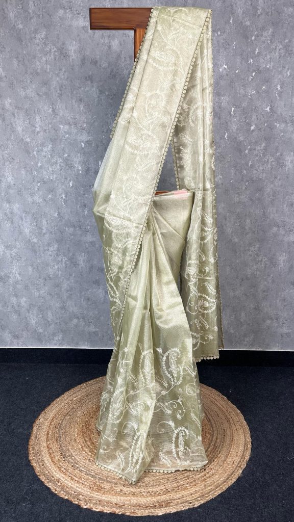 SEMI TISSUE SILK EMBROIDERY SAREE