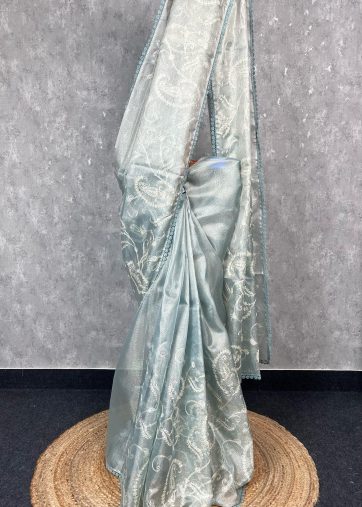 SEMI TISSUE SILK EMBROIDERY SAREE
