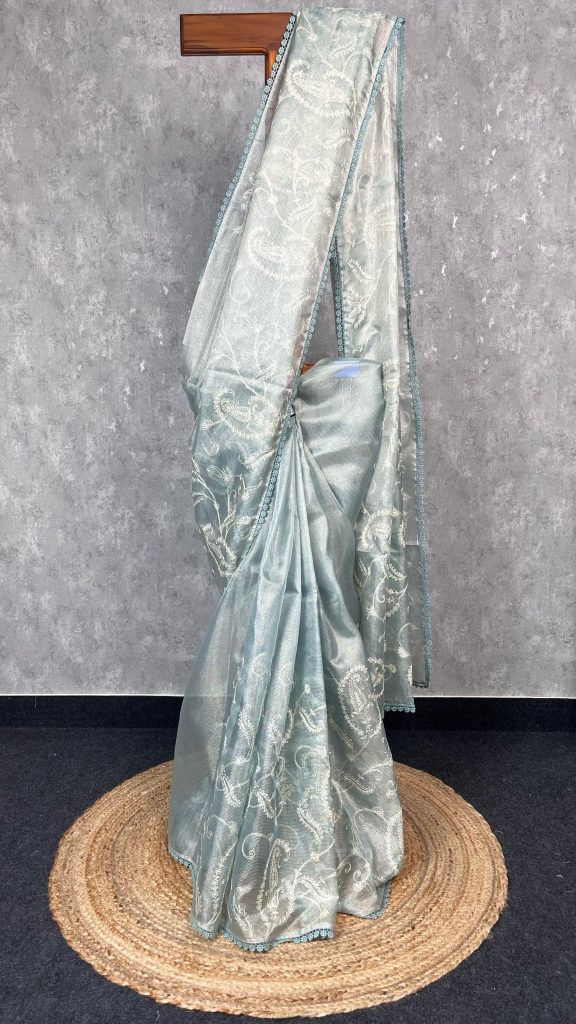 SEMI TISSUE SILK EMBROIDERY SAREE