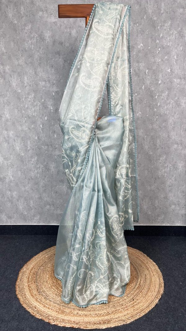 SEMI TISSUE SILK EMBROIDERY SAREE