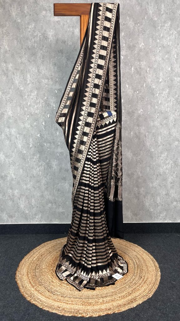 SILK GEORGETTE GOLD ZARI BANARASI SAREE