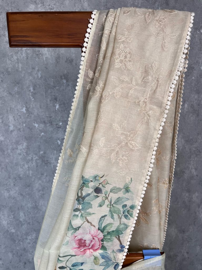 TISSUE KOTA DIGITAL PRINT EMBROIDERY SAREE - Image 2