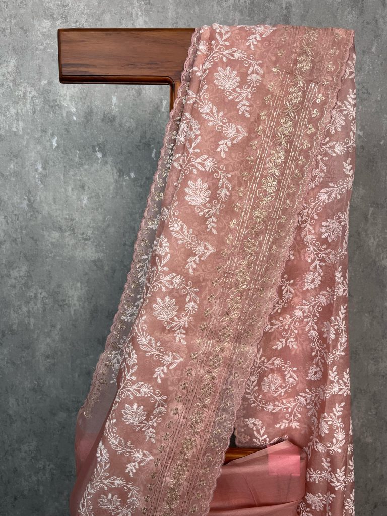 SILK ORGANZA EMBROIDERY SAREE - Image 2