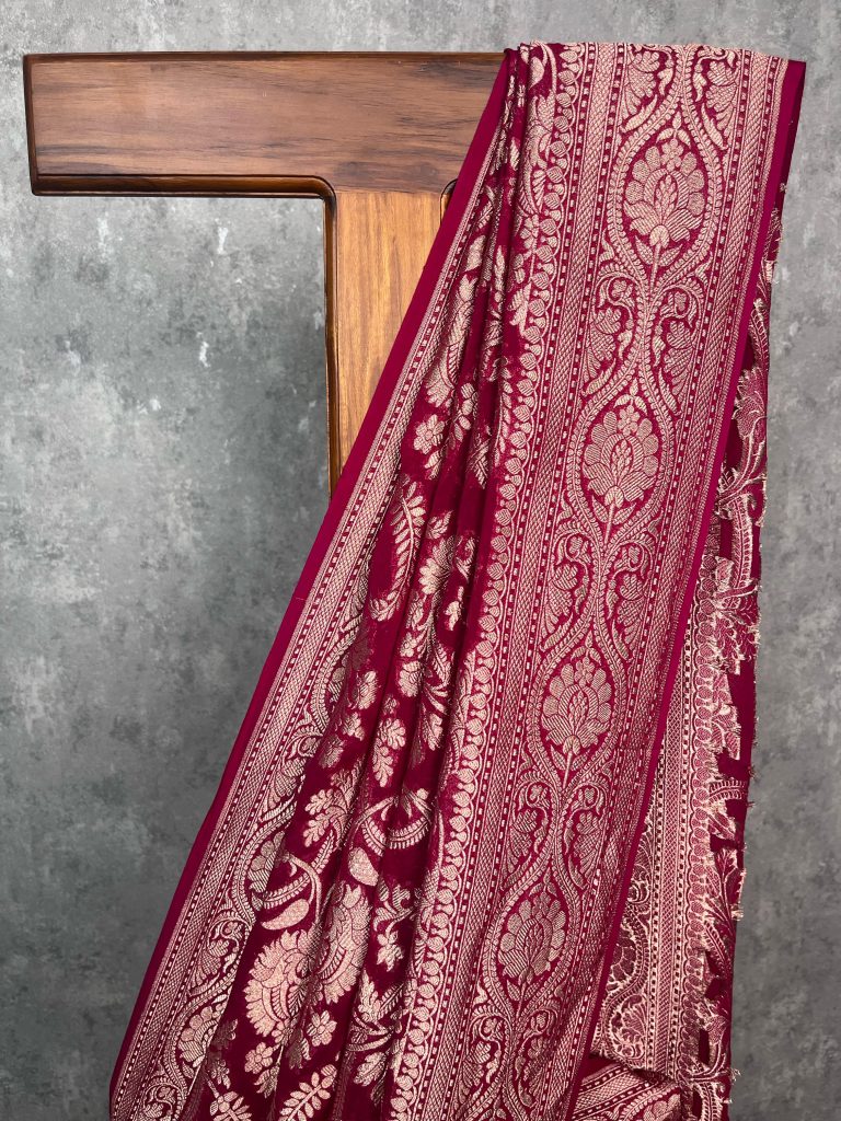 SILK GEORGETTE GOLD ZARI BANARASI SAREE - Image 3