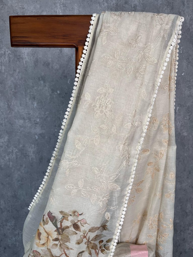 TISSUE KOTA DIGITAL PRINT EMBROIDERY SAREE - Image 2