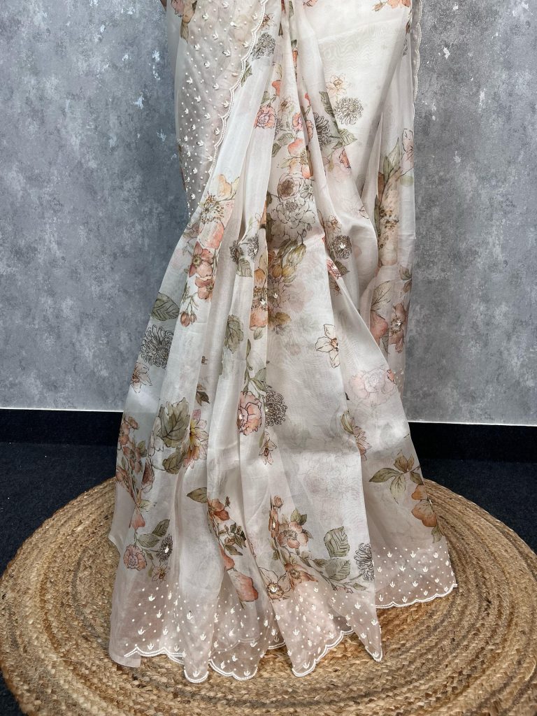 SILK ORGANZA EMBROIDERY SAREE - Image 3