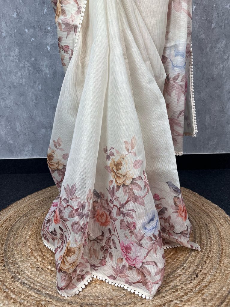 TISSUE KOTA DIGITAL PRINT EMBROIDERY SAREE - Image 3