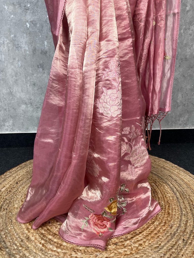 TISSUE SILK ORGANZA EMBROIDERY SAREE - Image 3